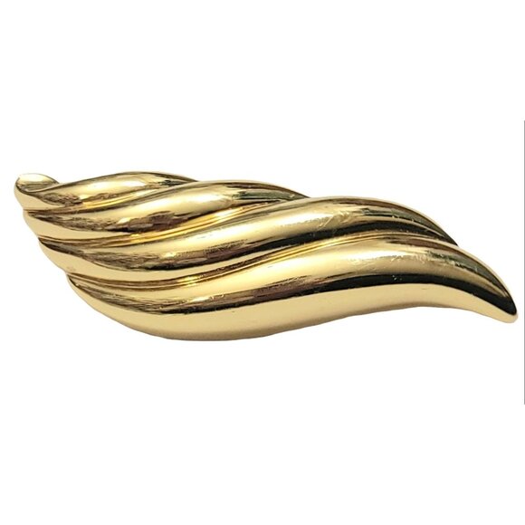 Christian Dior Gold Tone Swirl Curled Shell Brooch, Signed - Picture 1 of 7